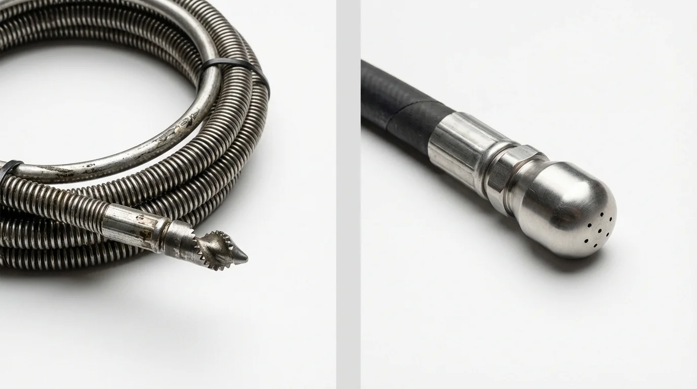 Drain snake cable and hydro jetting nozzle used for drain cleaning in Palmyra, VA