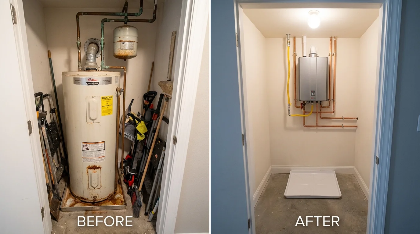 Tank water heater versus wall-mounted tankless unit comparison for Palmyra, VA homeowners